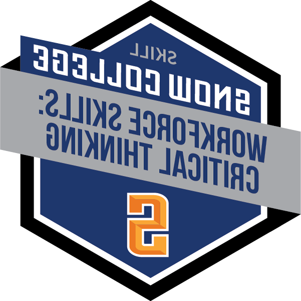Hexagonal "badge" with Snow College logo and the words Critical Thinking