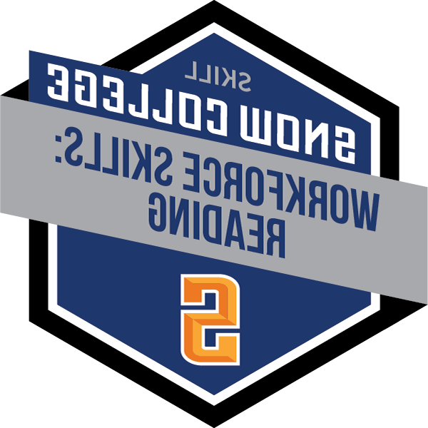 Hexagonal "badge" with Snow College logo and the word Reading